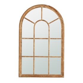 34x54.3" Large Arched Accent Mirror with Brown Frame with Decorative Window Look Classic Architecture Style Solid Fir Wood Interior Decor