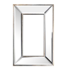 18x12" Modern Flair Medium Silver Rectangle Mirror with Mirrored Frame Silver Tones Wall Decor for Entryway, Living Room, Office, or Hallway