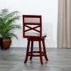 30" Bar Height X-Back Swivel Stool; Cherry Finish; Beige Fabric Seat