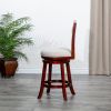 30" Bar Height X-Back Swivel Stool; Cherry Finish; Beige Fabric Seat