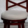 30" Bar Height X-Back Swivel Stool; Cherry Finish; Beige Fabric Seat