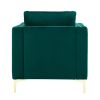 Modern Velvet Armchair Tufted Button Accent Chair Club Chair with Steel Legs for Living Room Bedroom; Green