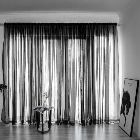 Simple And Modern Balcony Solid Color Gauze Curtain (Option: Black-2x2.7Hook)