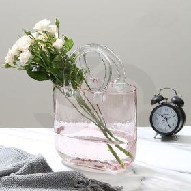 Creative transparent glass handbag fish tank vase decoration living room flower arrangement hydroponic decoration fish tank vase (Color: light pink)