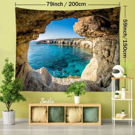 1pc Mountain Cave Seaside Landscape Tapestry Natural Scenery Bohemian Decoration; Free Installation Package Home Decor Living Room Bedroom Decoration (Color: Cave Seaside Scenery)